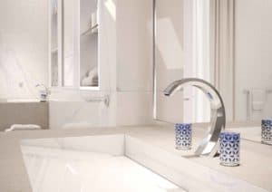 Waschtisch-Dreilochbatterie aus der Nihal Blue Porcelain Kollektion von THG Paris