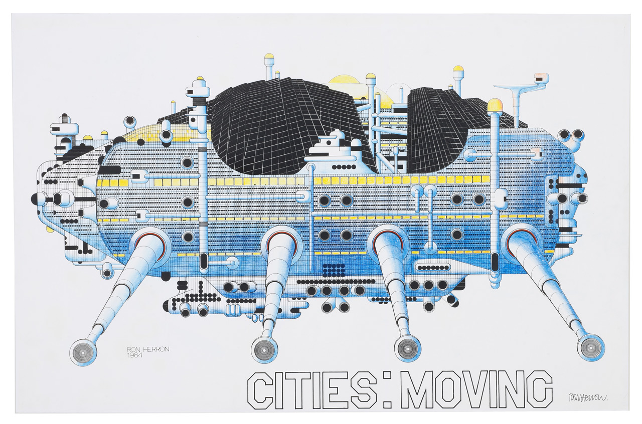 Ron Herron (Archigram), Walking City, 1964, Deutsches Architekturmuseum, © VG Bild-Kunst, Bonn 2025, Foto: DAM Frankfurt. Ron Herron (Archigram), Walking City, 1964, Deutsches Architekturmuseum, © VG Bild-Kunst, Bonn 2025, Foto: DAM Frankfurt.